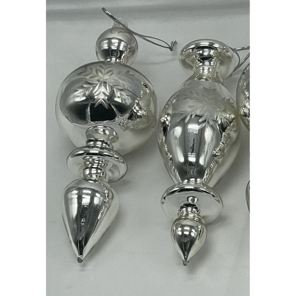 Vintage Set 3  Large Blown Glass Silver Finial Ornaments 6" - Picture 3 of 9